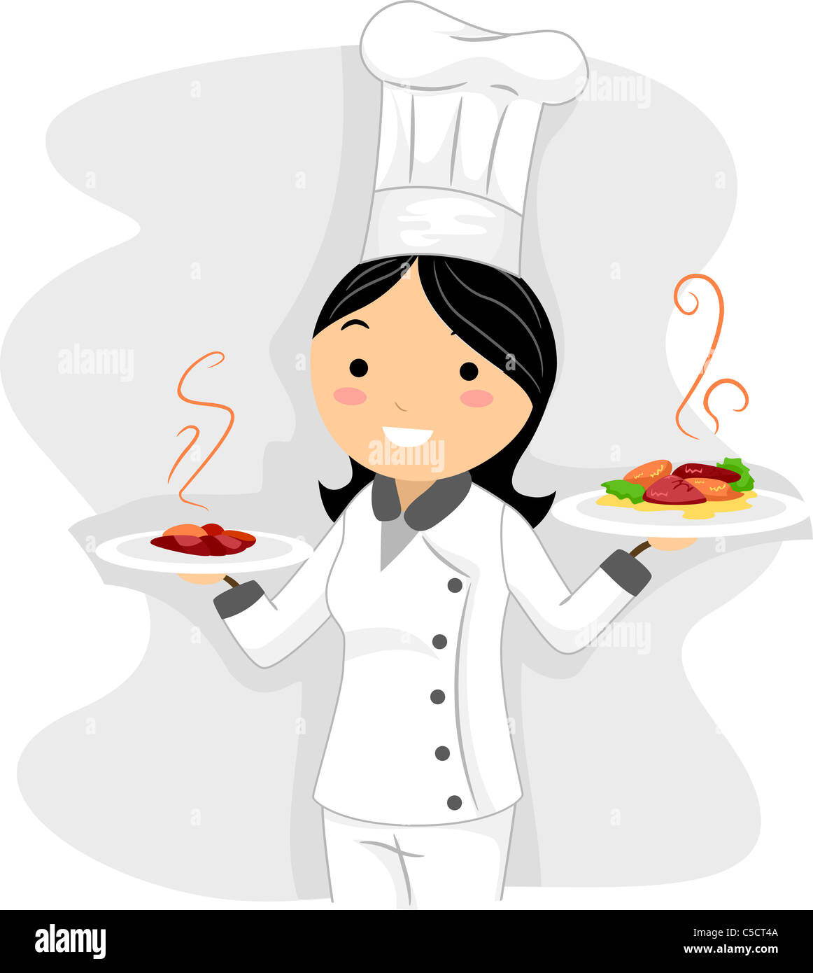 Happy cute girl chef uniform holding bread cooking bakery food logo cartoon hand drawn cartoon art illustration