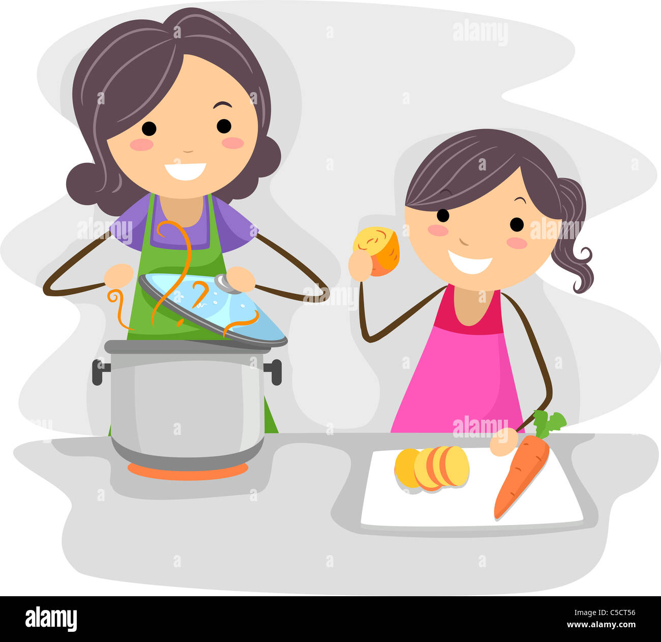 Clipart Mom Cooking Illustration Of A Mother And Daughter Cooking Food Together C5CT56