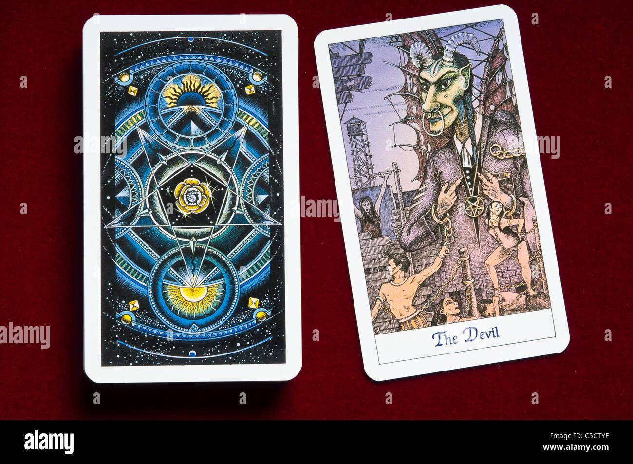 a tarot card of the Devil Stock Photo
