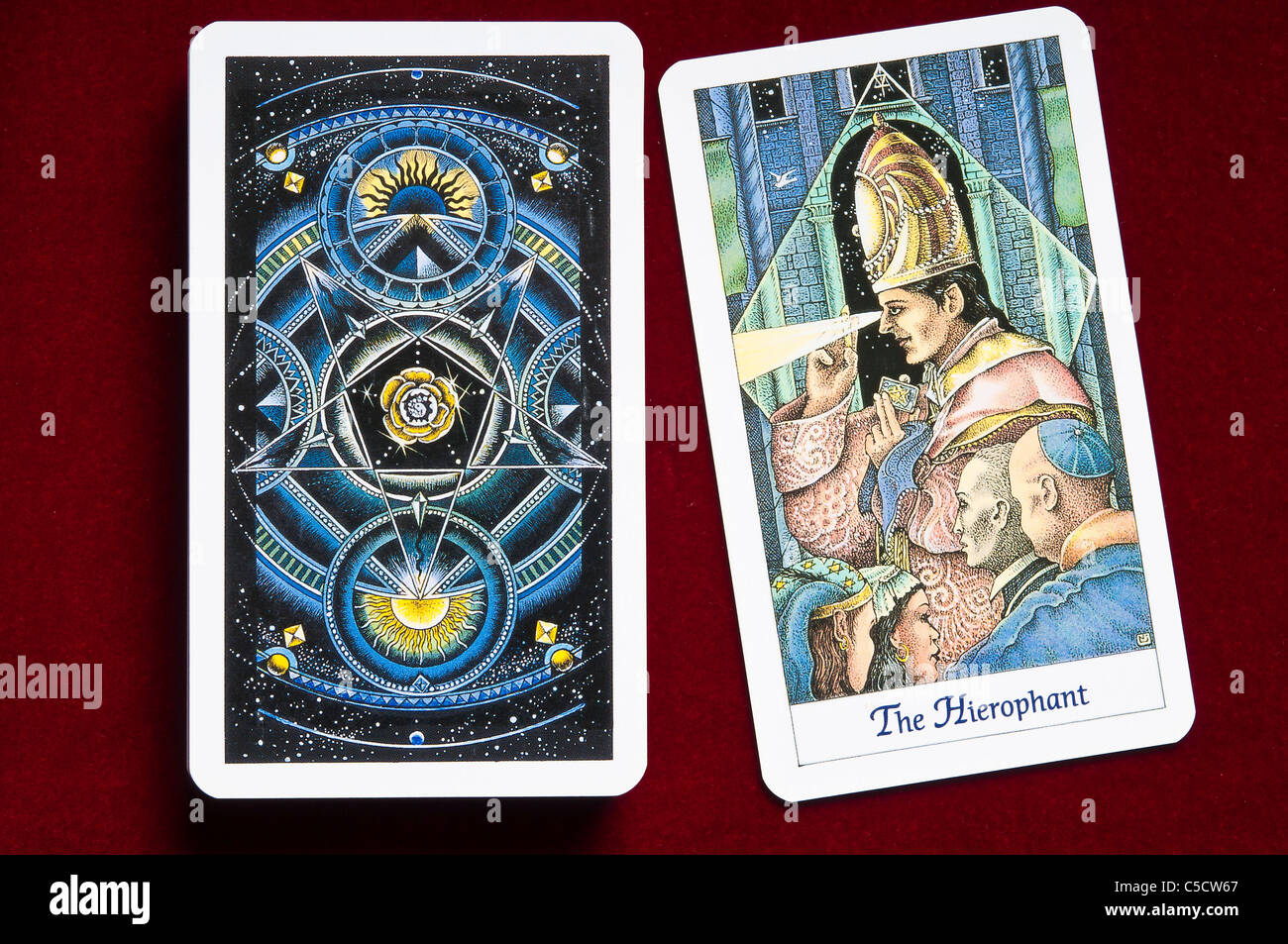 a tarot card of the Hierophant Stock Photo