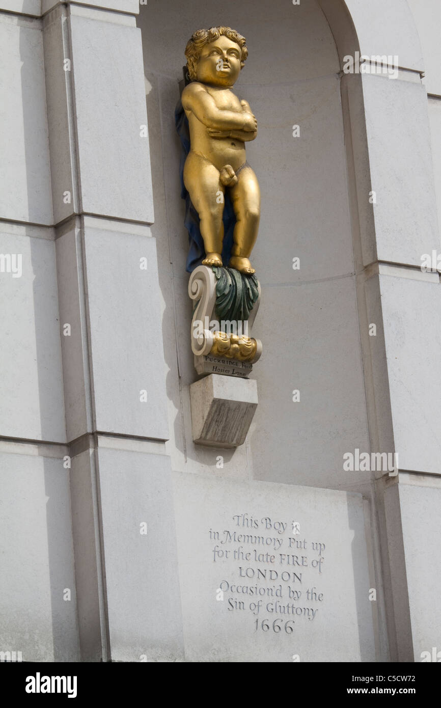 The golden boy of Pye corner supposed to mark where the great fire of london stopped and is a symbol of gluttony Stock Photo