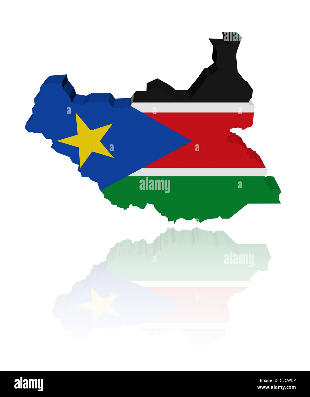 South Sudan map flag with reflection illustration Stock Photo - Alamy