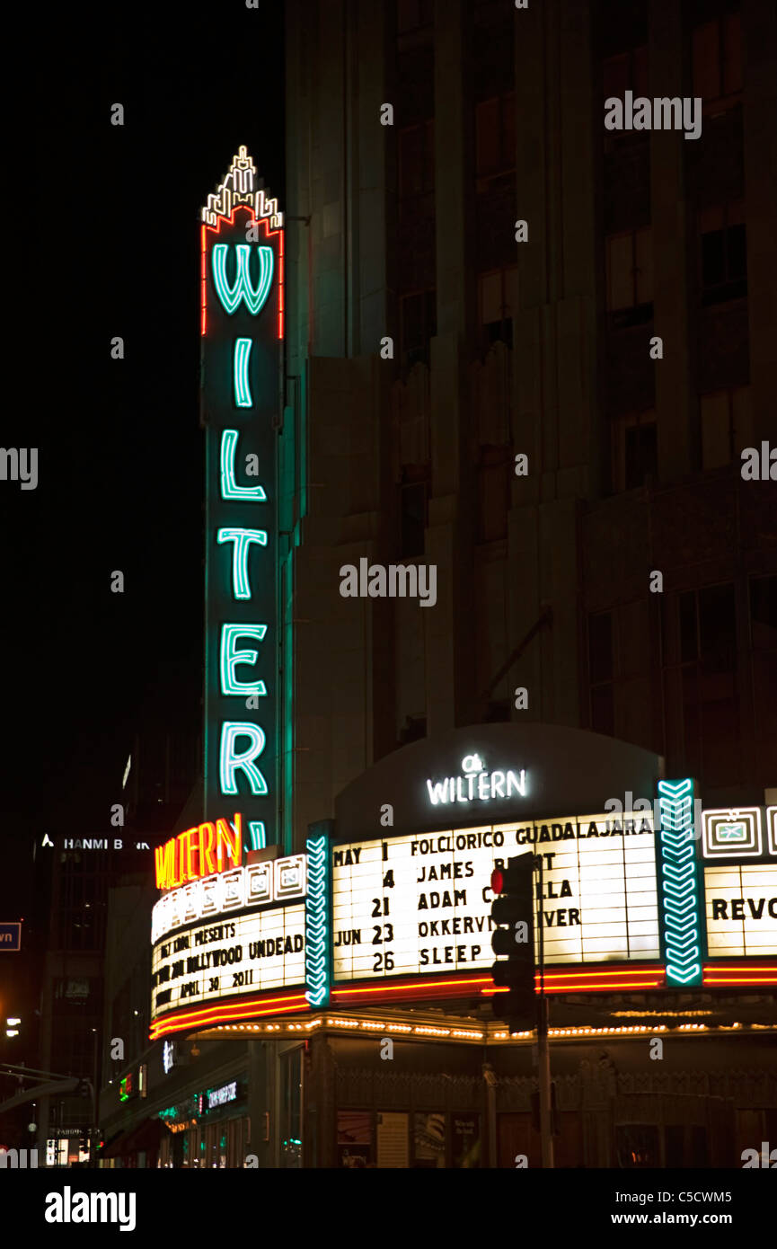 The Wiltern Theatre on Wilshire Blvd in Los Angeles, California, USA - AT NIGHT Stock Photo