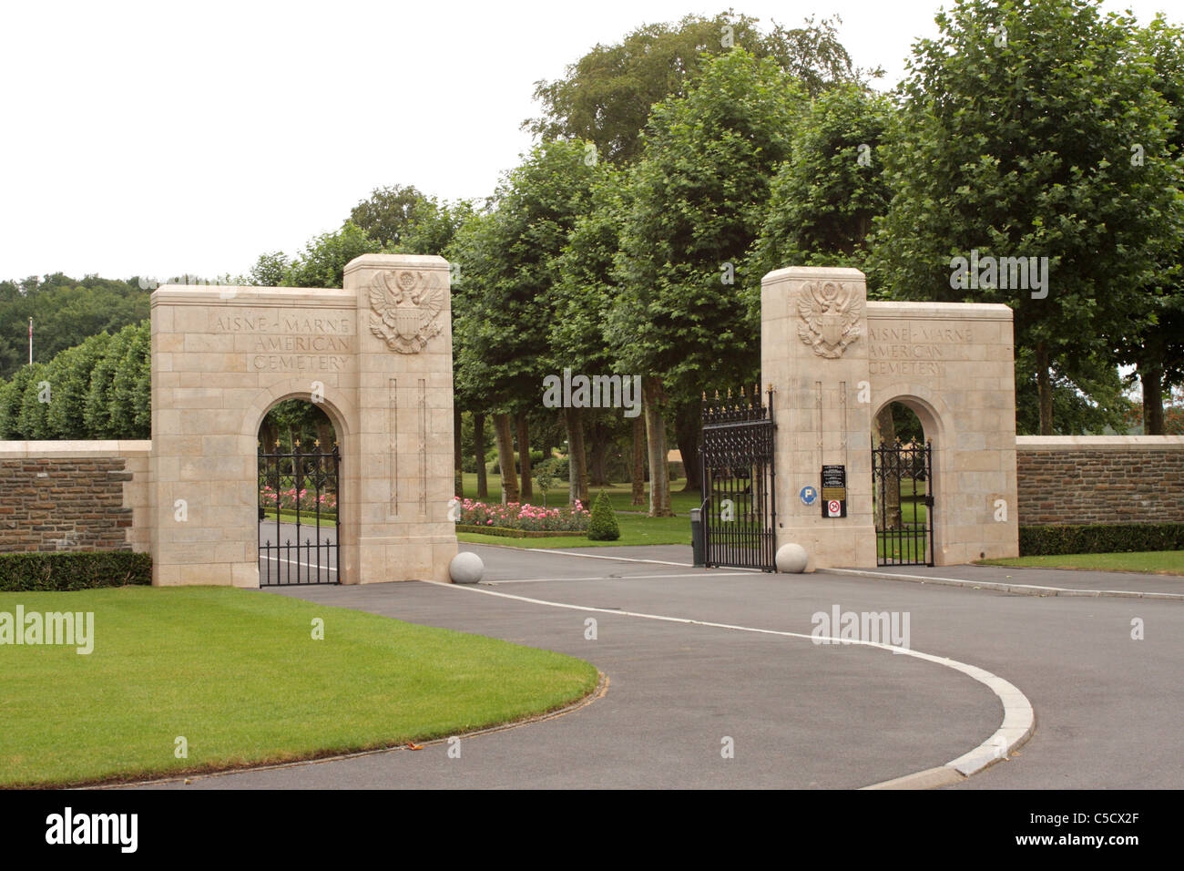 Entrance to the Aisne Marne American Cemetery and Memorial in the village of Belleau near Chateau Thierry Marne France Stock Photo