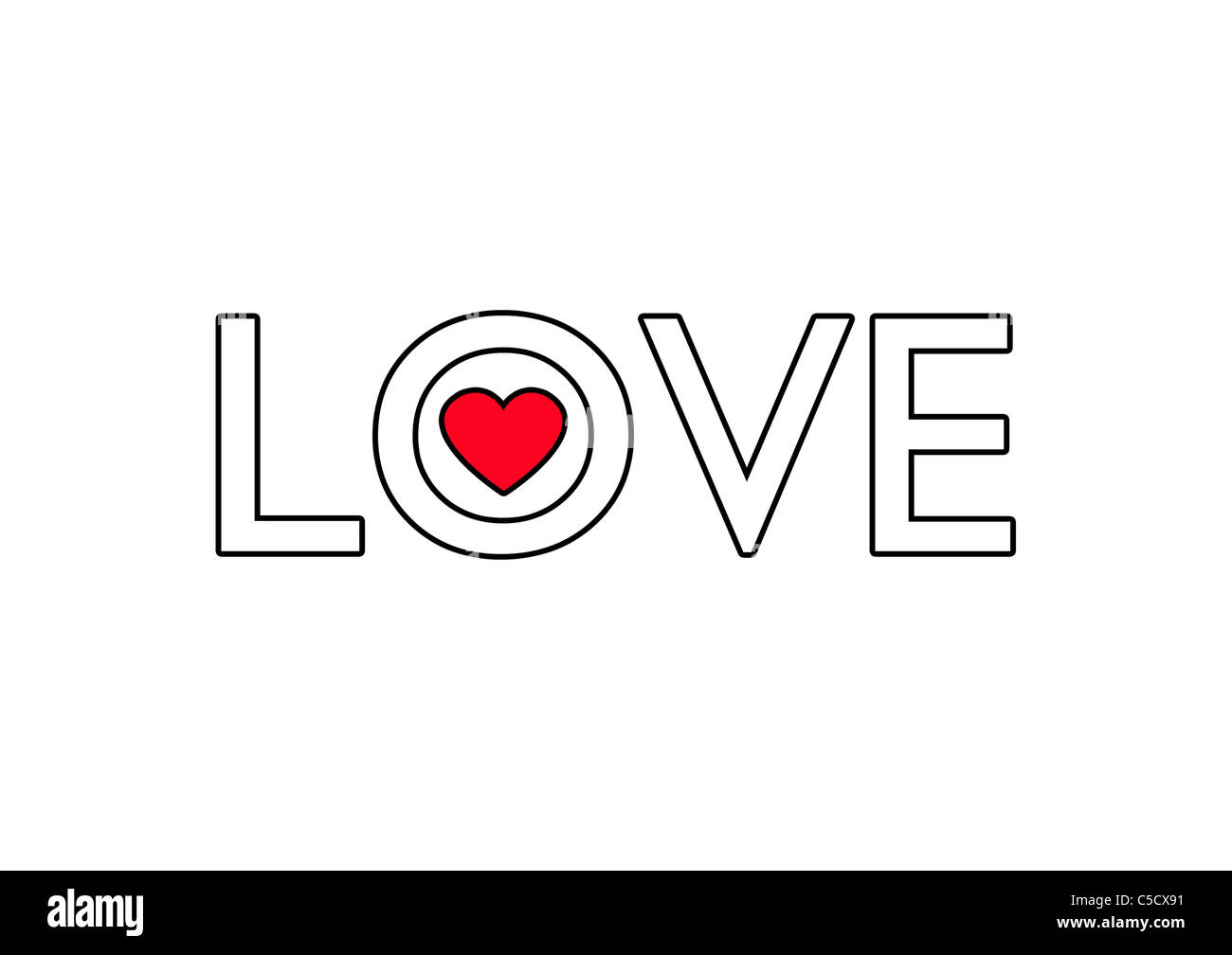 LOVE and red heart shape illustration Stock Photo