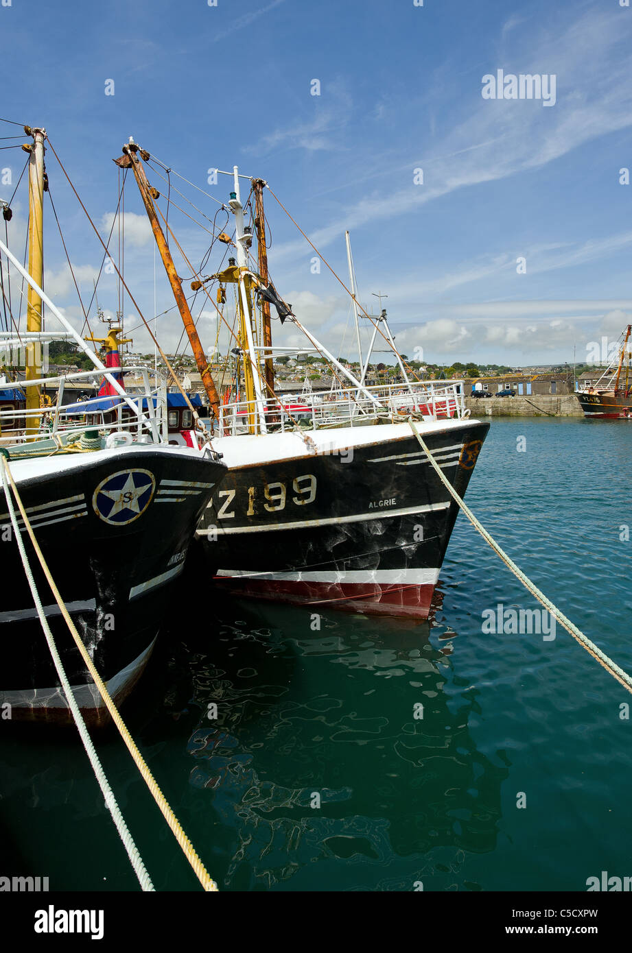 Fishing boats tied up in Newlyn Harbour Stock Photo Alamy