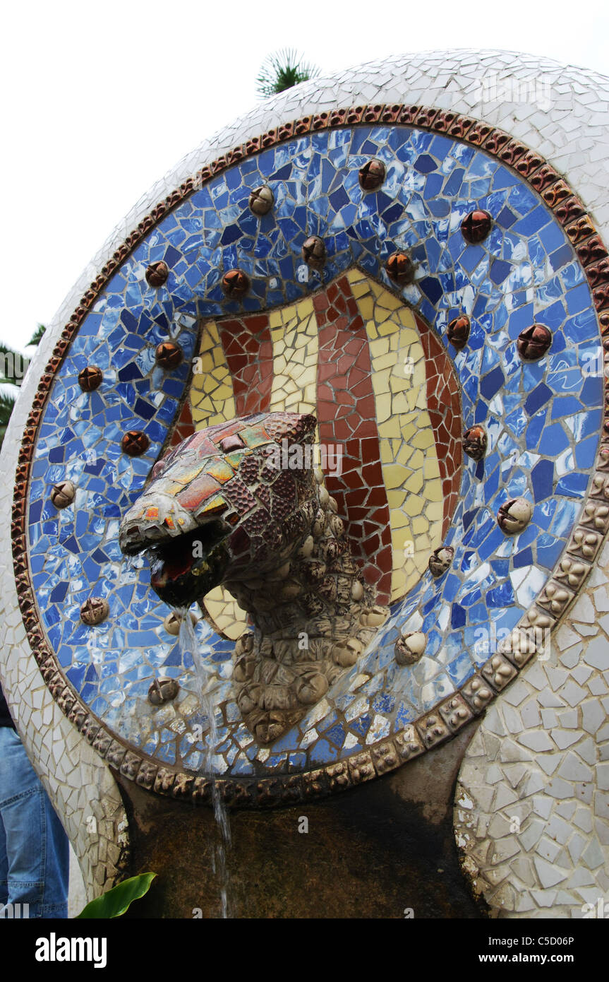 detail of mosaic sculpture at Parc Guell Barcelona Spain Stock Photo