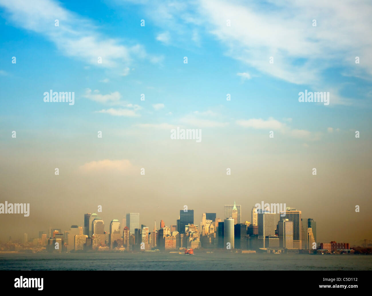 Distance shot of high rises in Manhattan in fog Stock Photo