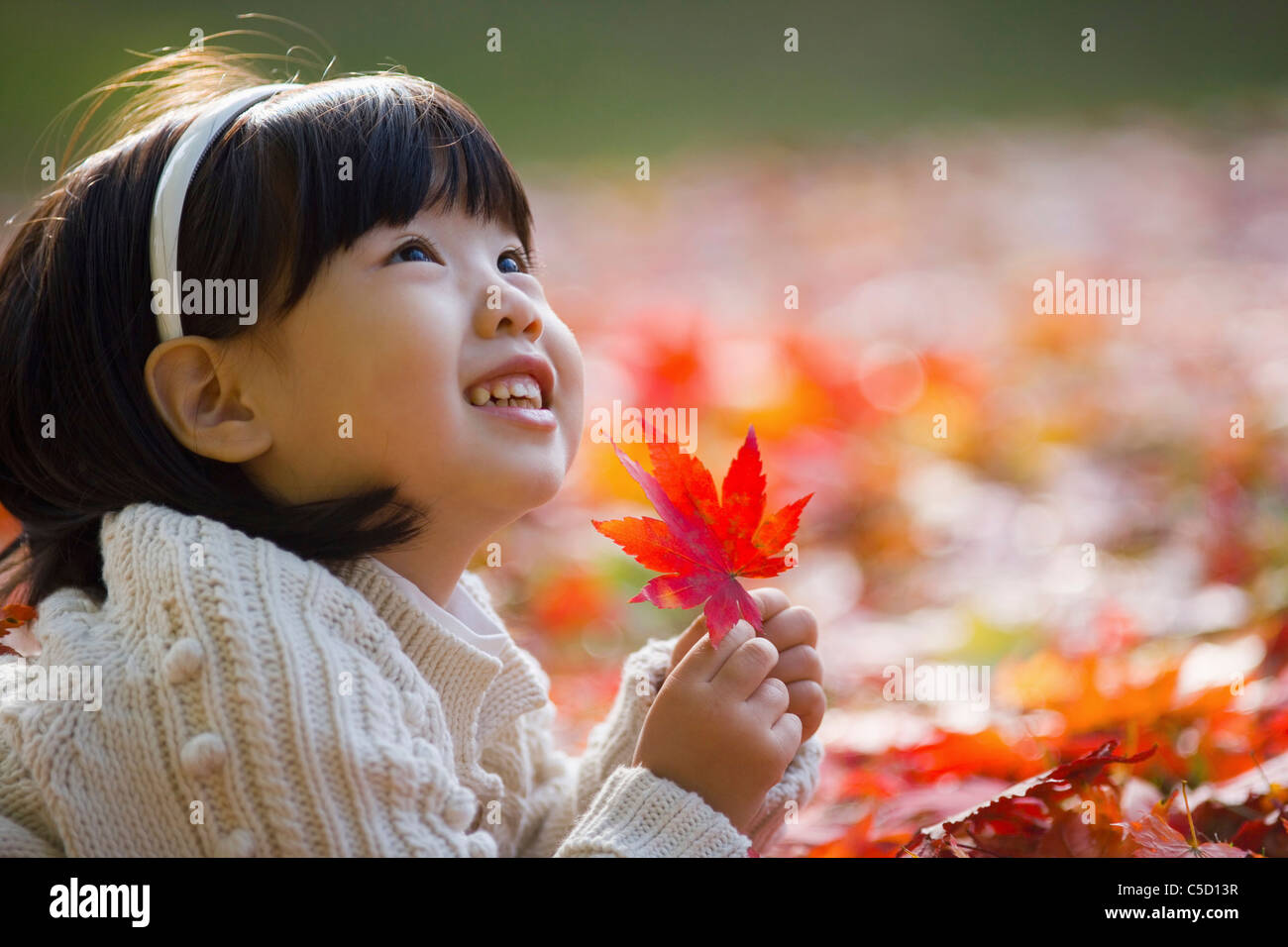 girl holding autumn leaf Stock Photo - Alamy