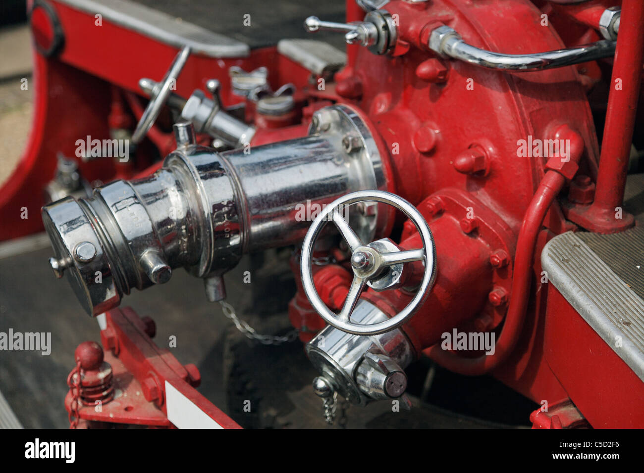 Close-up rear of vintage Dennis fire engine Stock Photo
