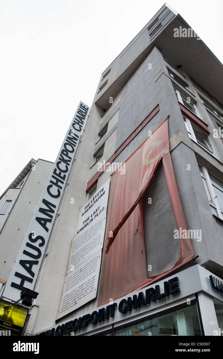 Museum Checkpoint Charlie, Last soviet flag Stock Photo