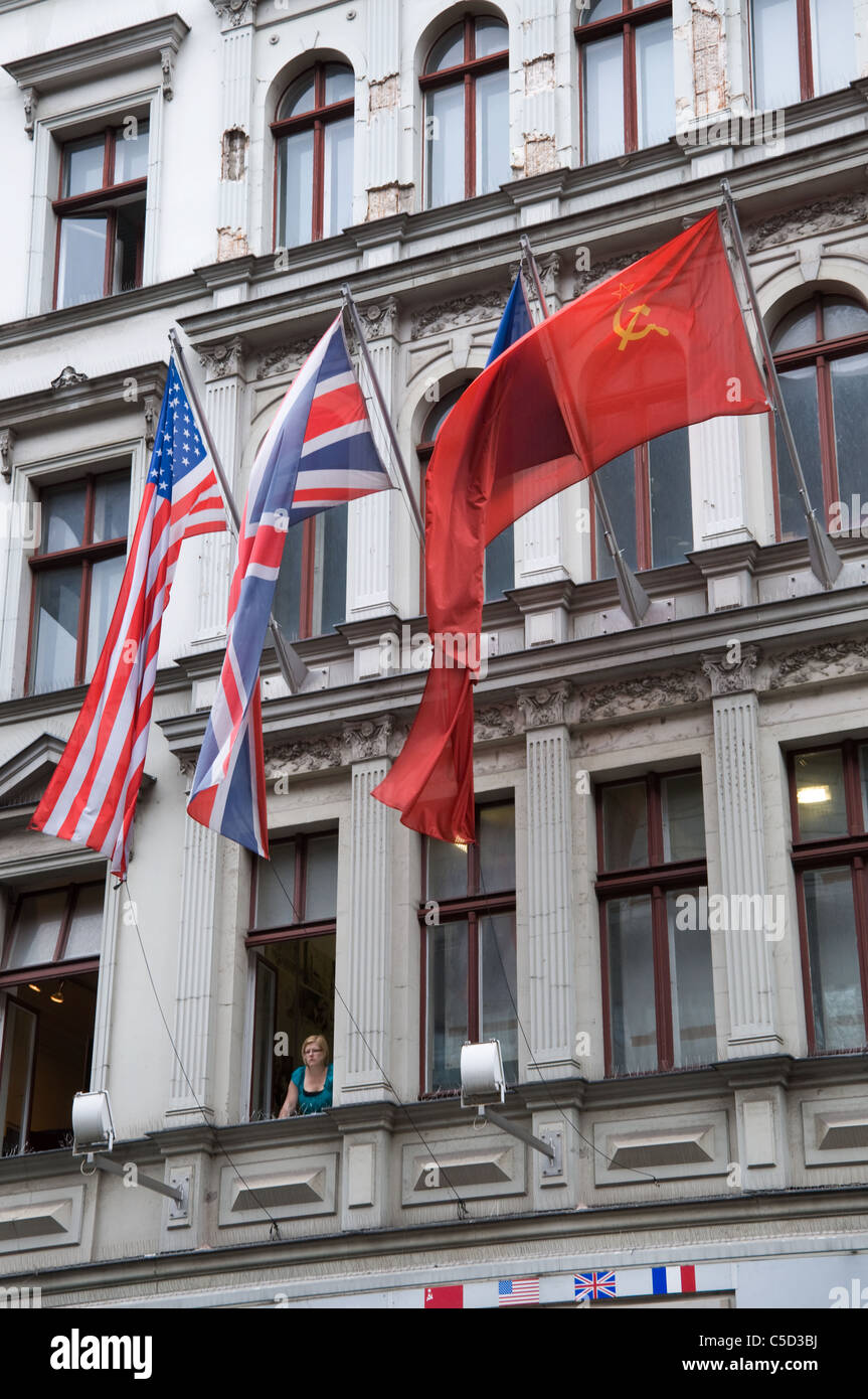 Soviet union, usa, great britain, france flag in Berlin Stock Photo