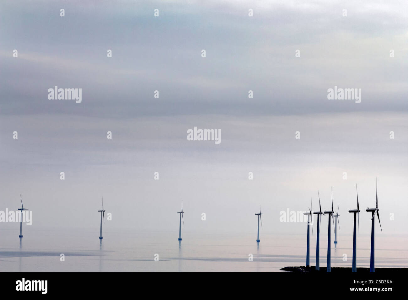 Windfarm, Copenhagen Harbour Denmark - dusk Stock Photo
