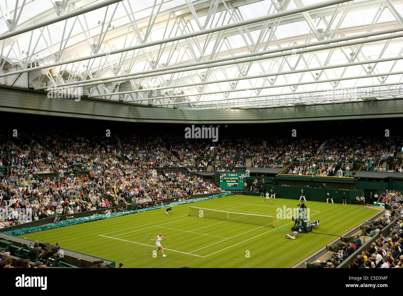View of play on Centre Court under the roof during the 2011 Wimbledon Tennis Championships Stock Photo