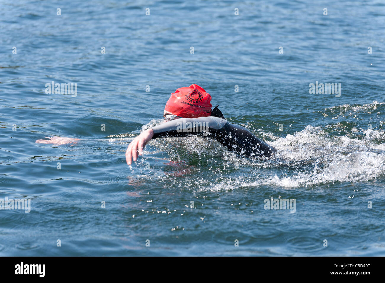 Swimming open water triathlon youth Stock Photo