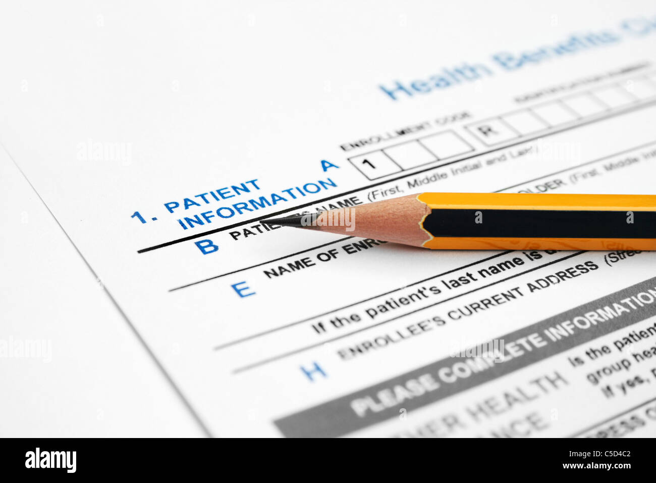 Patient information in Health benefits Form Stock Photo Alamy