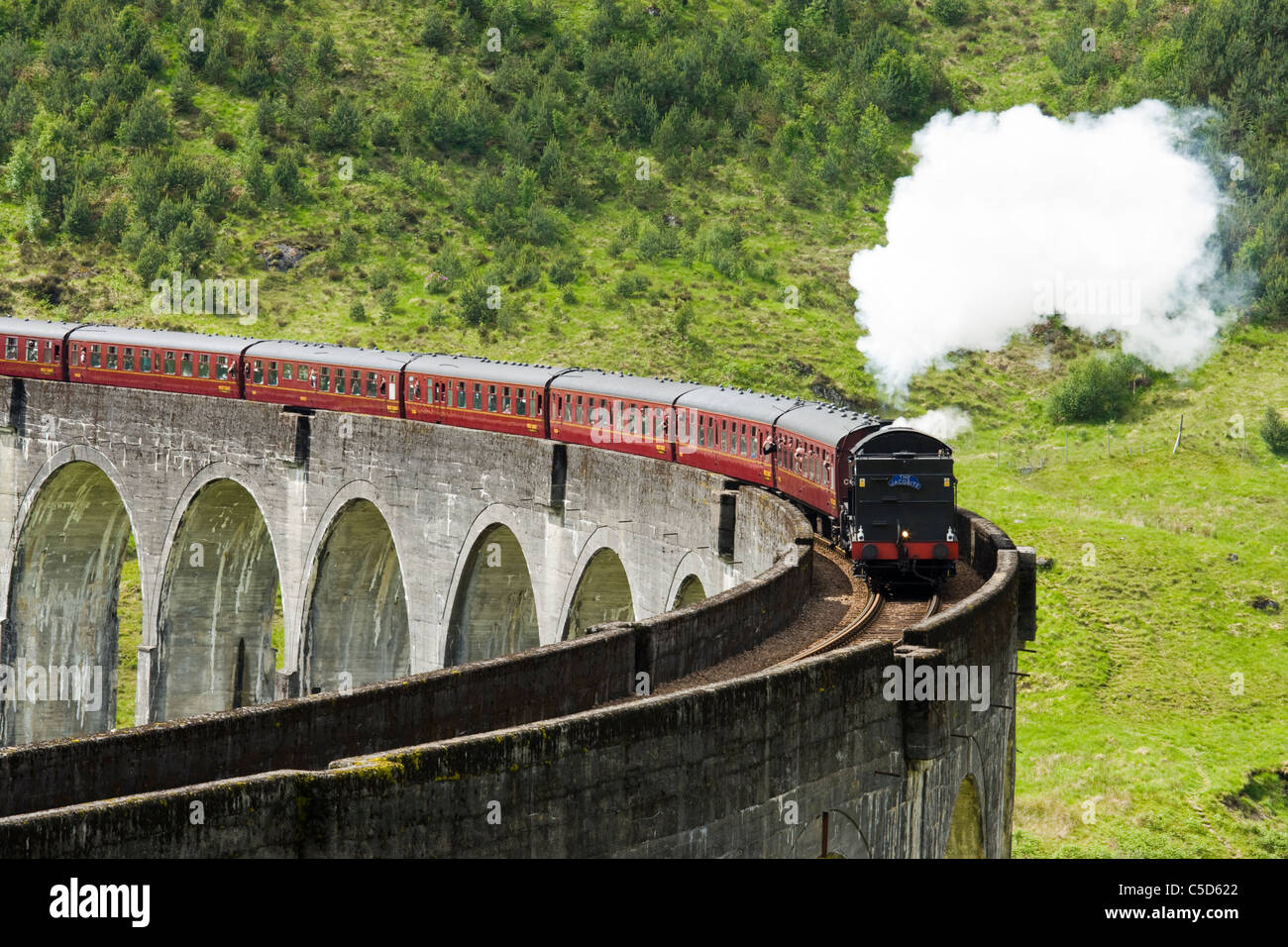 Steam train on Glenfinnan Viaduct, Highland, Scotland,UK Stock Photo