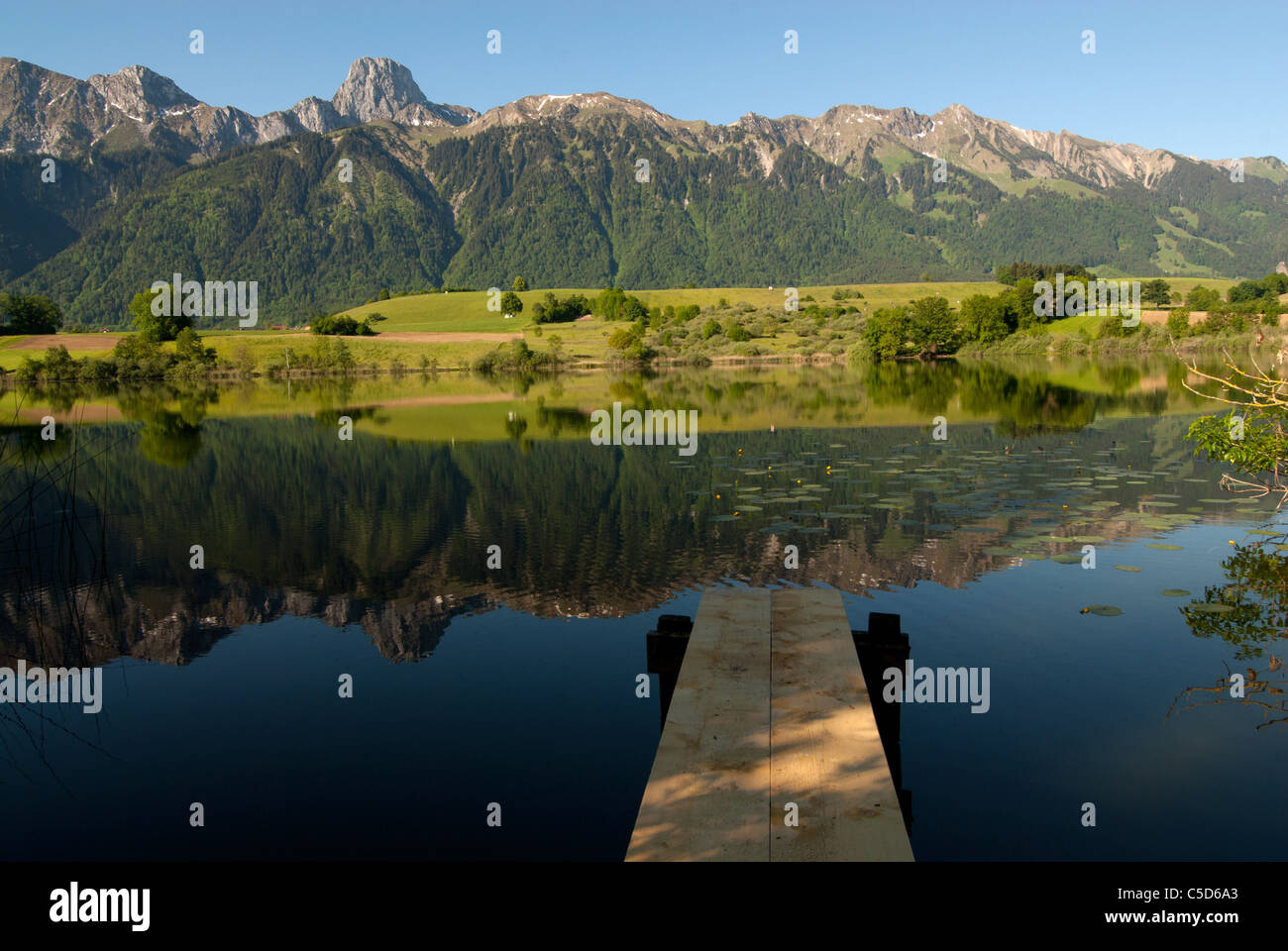 Uebeschi lake with Stockhorn, Berne, Switzerland Stock Photo
