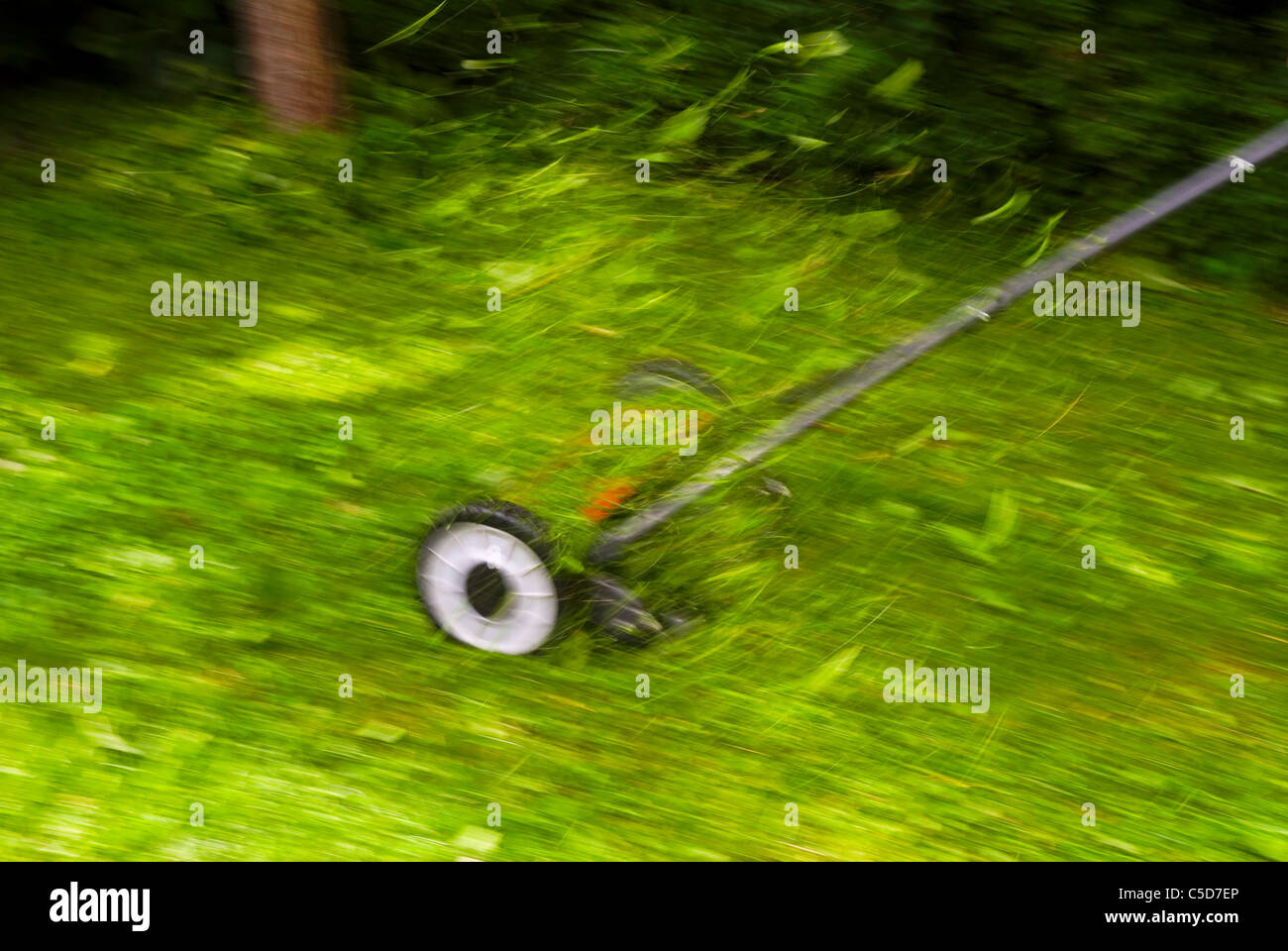 Close-up of blurred mowing at full speed Stock Photo