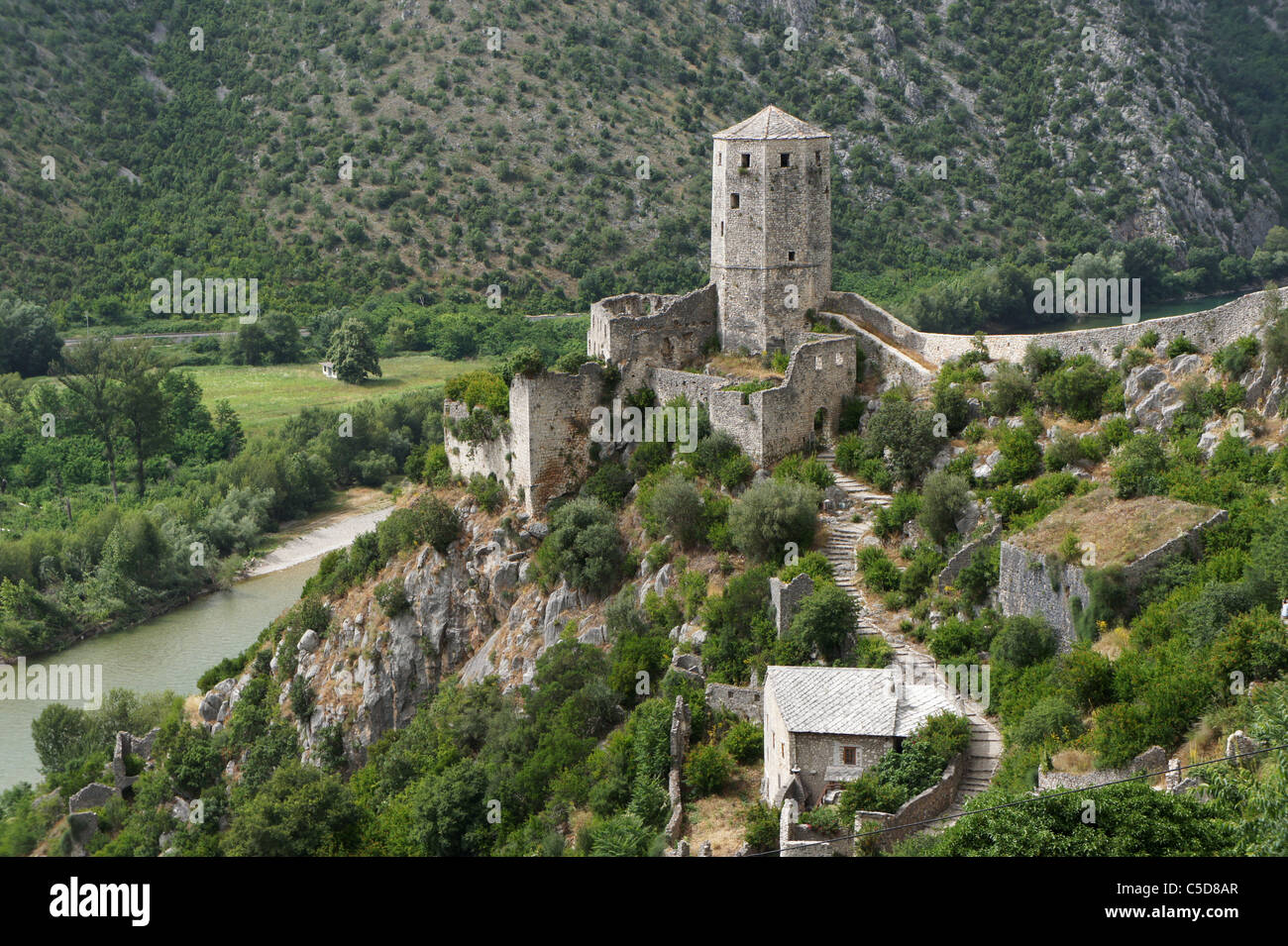Pociteli fort tower, Neretva river, Bosnia and Herzegovina Stock Photo