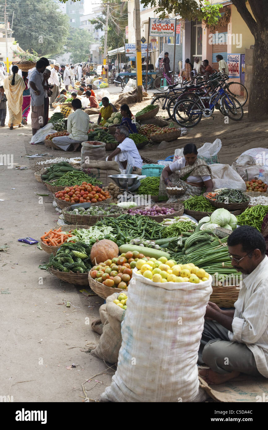 Indian street market sellers Stock Photo