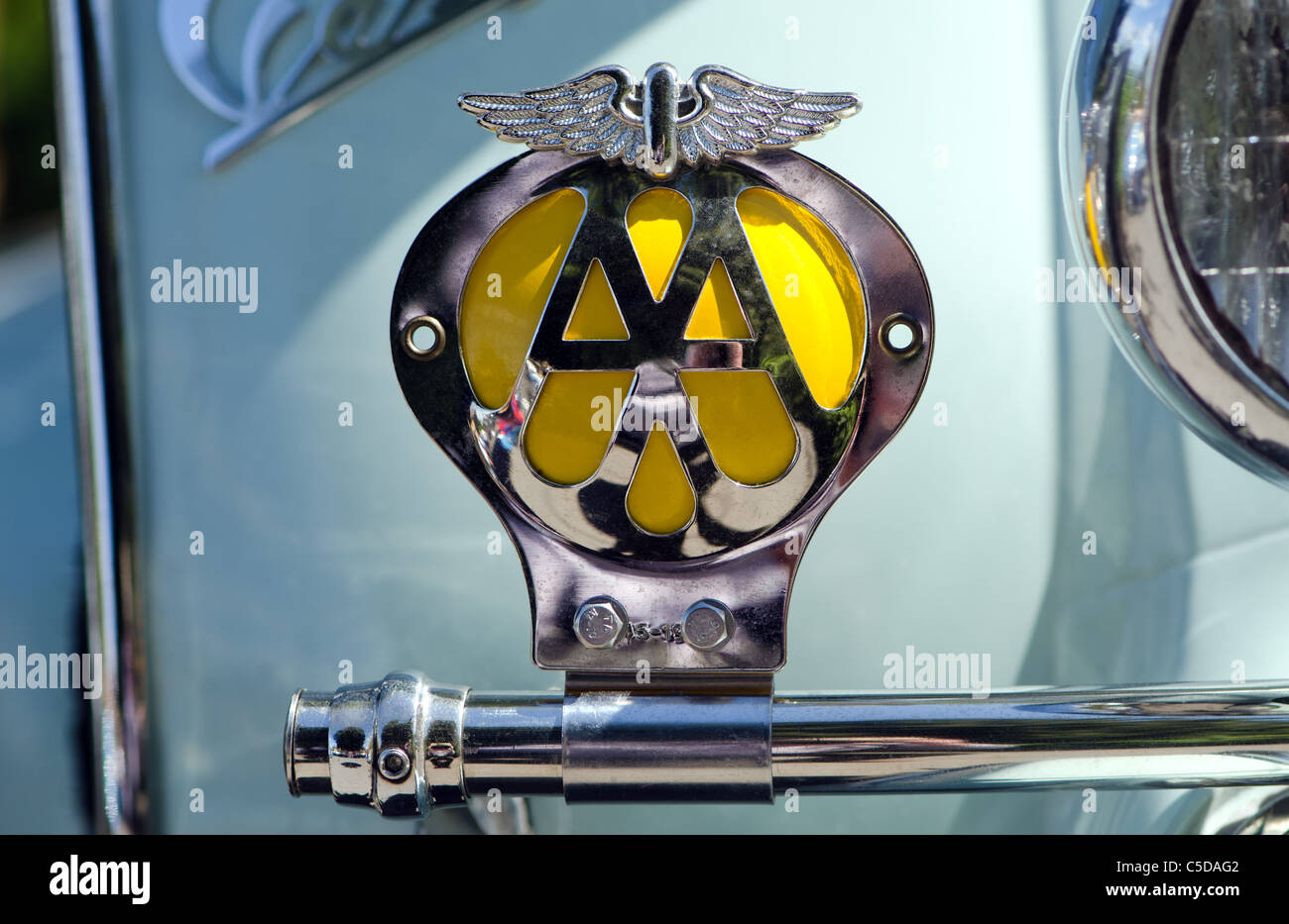 Historic , Automobile Association, AA badge on a Vespa motor scooter. Stock Photo