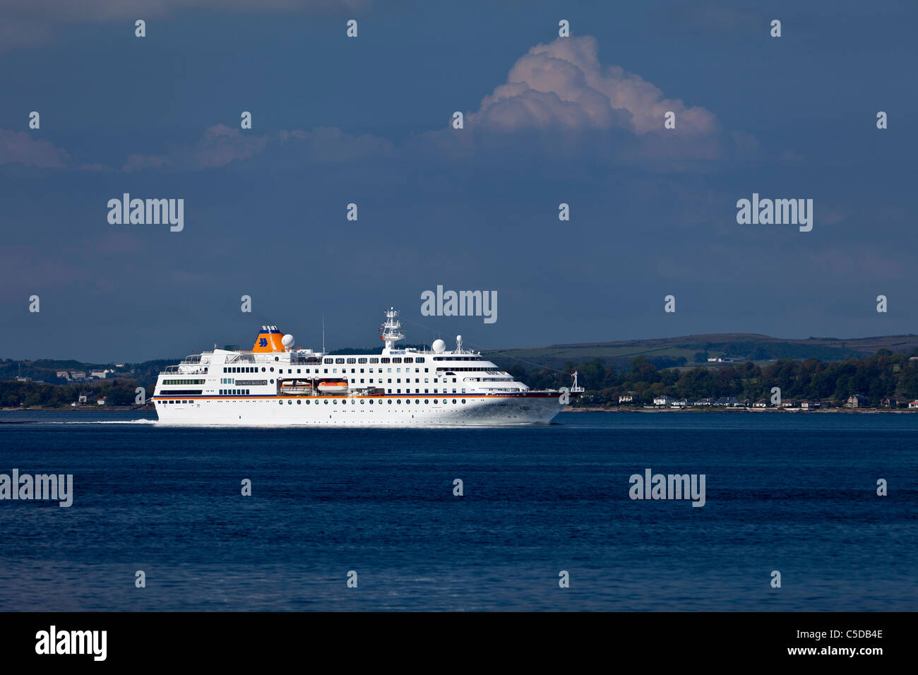Cruise Ship c. Columbus making her way north on the River Clyde on a summers morning Stock Photo