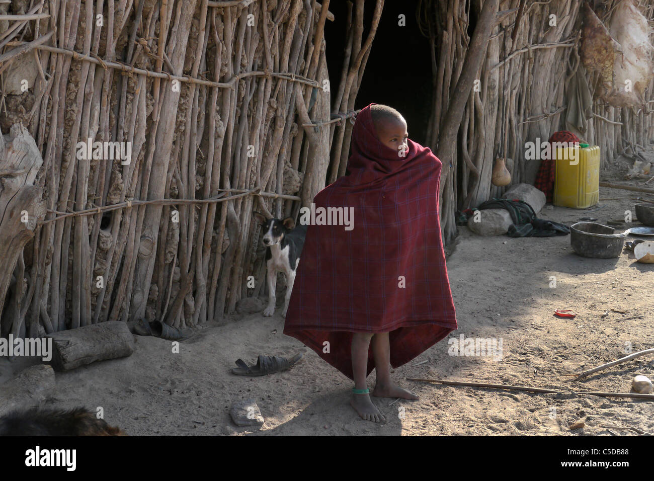 TANZANIA Watatulu tribesmen of Miyuguyu, Shinyanga district. Child wrapped in blanket. photograph by Sean Sprague Stock Photo