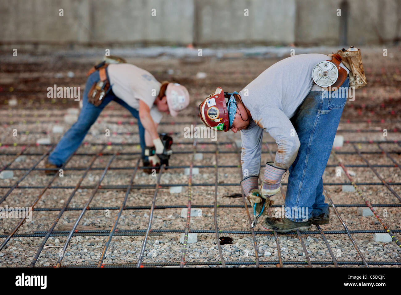 Tying Rebar for Cement Pour Stock Photo