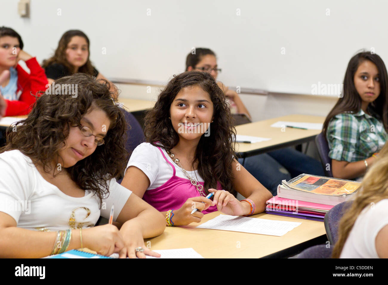 Students in a predominantly Hispanic area of South Texas listen during ...