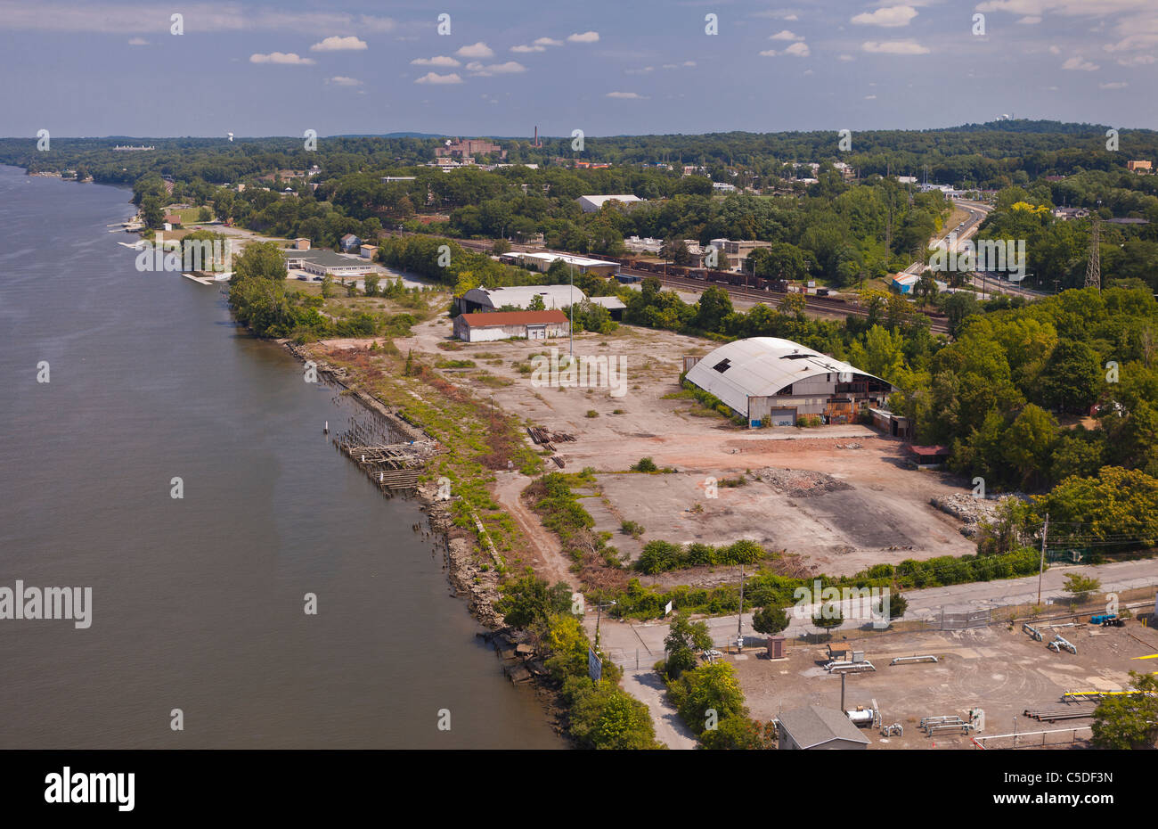 POUGHKEEPSIE, NEW YORK, USA Aerial view of brownfield, abandoned