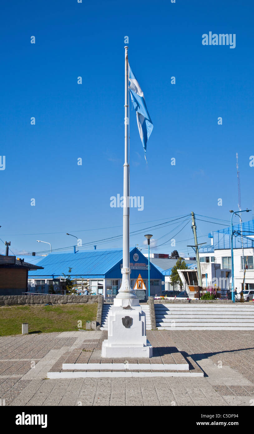 Argentine Flag flying in Ushuaia, Tierra del Fuego, Argentina Stock Photo