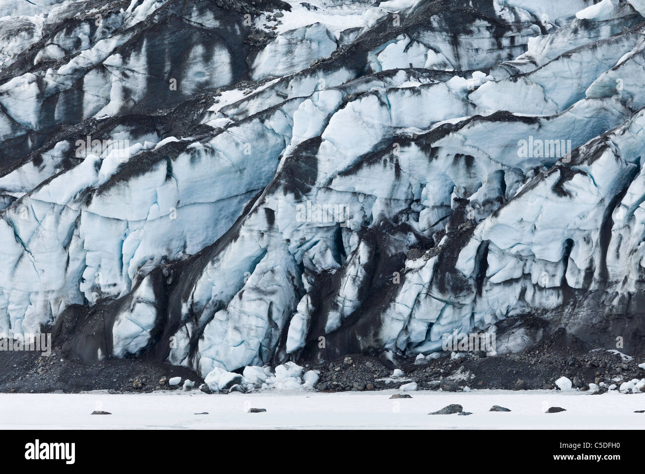 Pressure ridges in the face of Childs Glacier in the Chugach National Forest of the Copper River Delta in Southcentral Alaska. Stock Photo