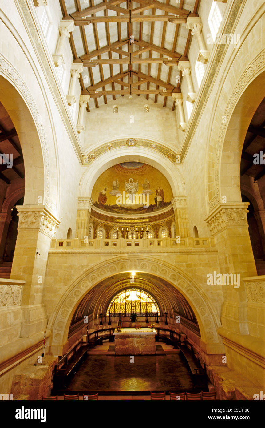 Interior of Franciscan Church of the Transfiguration, by architect Antonio Barluzzi, on Peak of Mount Tabor Stock Photo