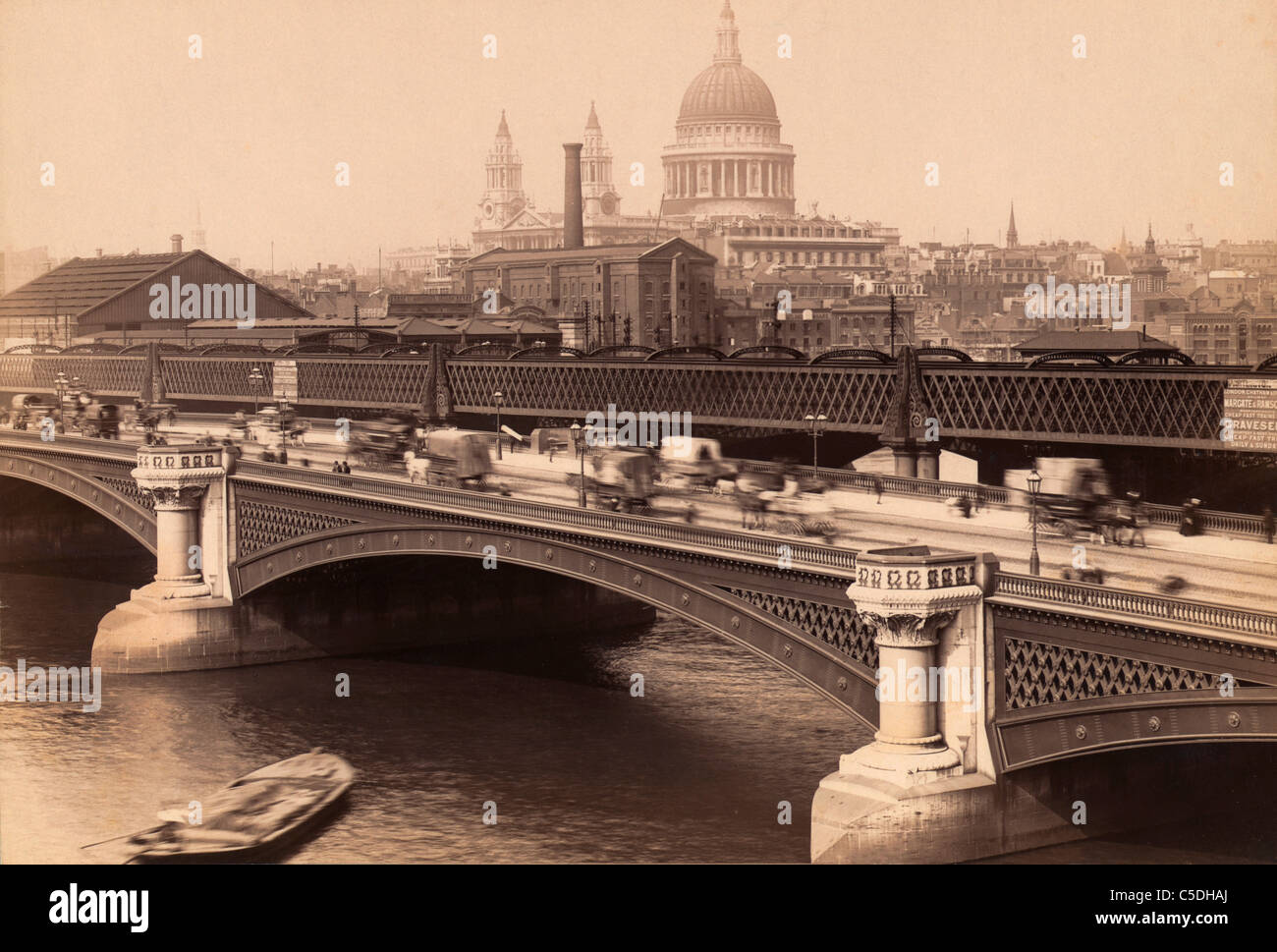 London, England. Blackfriar's Bridge with St. Paul's cathedral behind. Stock Photo