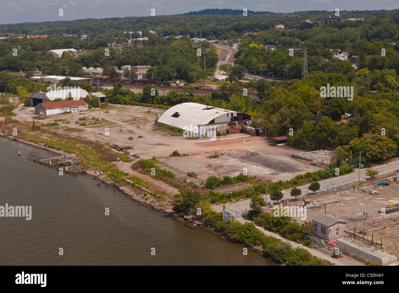 POUGHKEEPSIE, NEW YORK, USA Aerial view of brownfield, abandoned