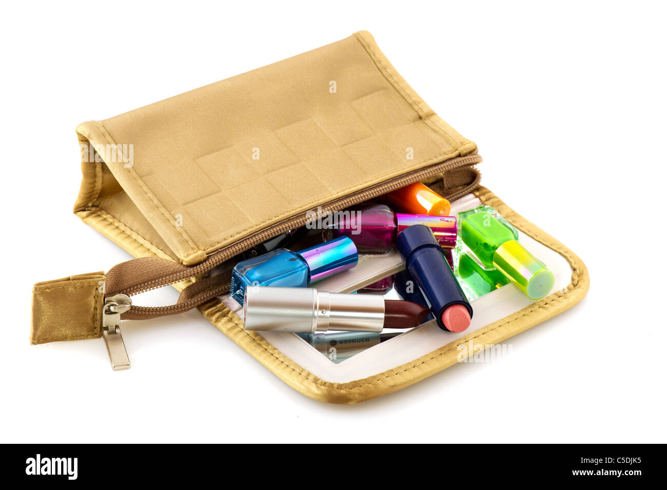 Make up case with lipstick and nail polish isolated over white Stock Photo