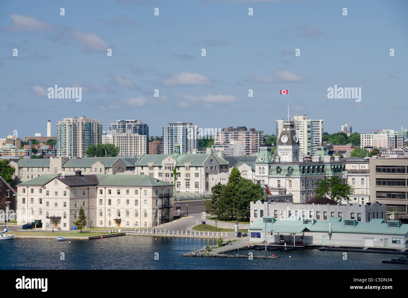 Ontario, Canada, Kingston. View of Royal Military College (aka RMC) across Navy Bay and Lake Ontario. Stock Photo