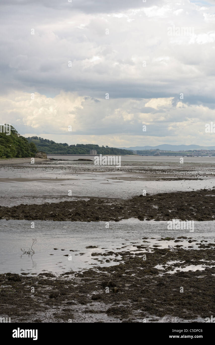 Firth of Forth, Scotland, looking west from Cramond, by the mouth of the River Almond, at low tide Stock Photo
