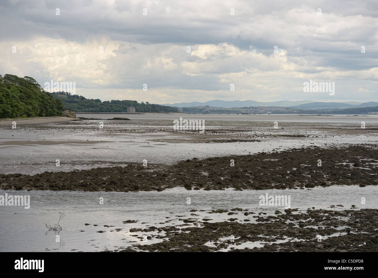 Firth of Forth, Scotland, looking west from Cramond, by the mouth of the River Almond, at low tide Stock Photo
