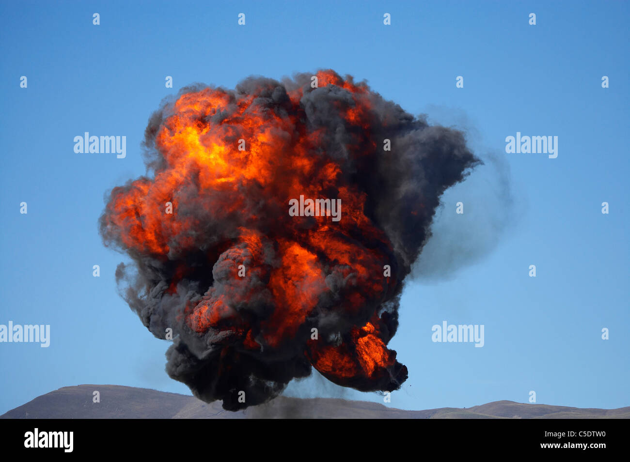 Controlled Explosions at Warbirds Over Wanaka Airshow, Otago, South Island, New Zealand Stock Photo
