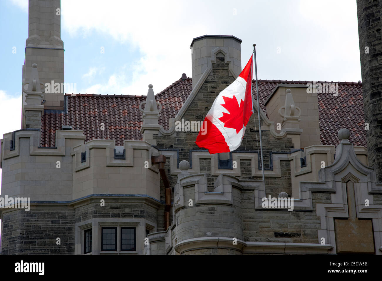 canadian maple leaf flag flying casa loma toronto ontario canada Stock Photo