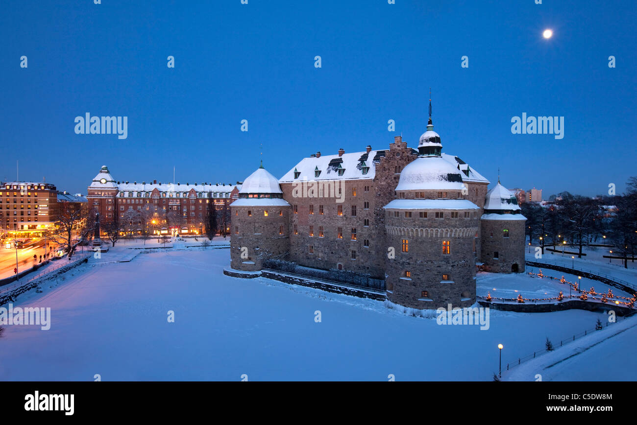 Orebro castle with icy lake against clear blue sky at night in Sweden Stock  Photo - Alamy