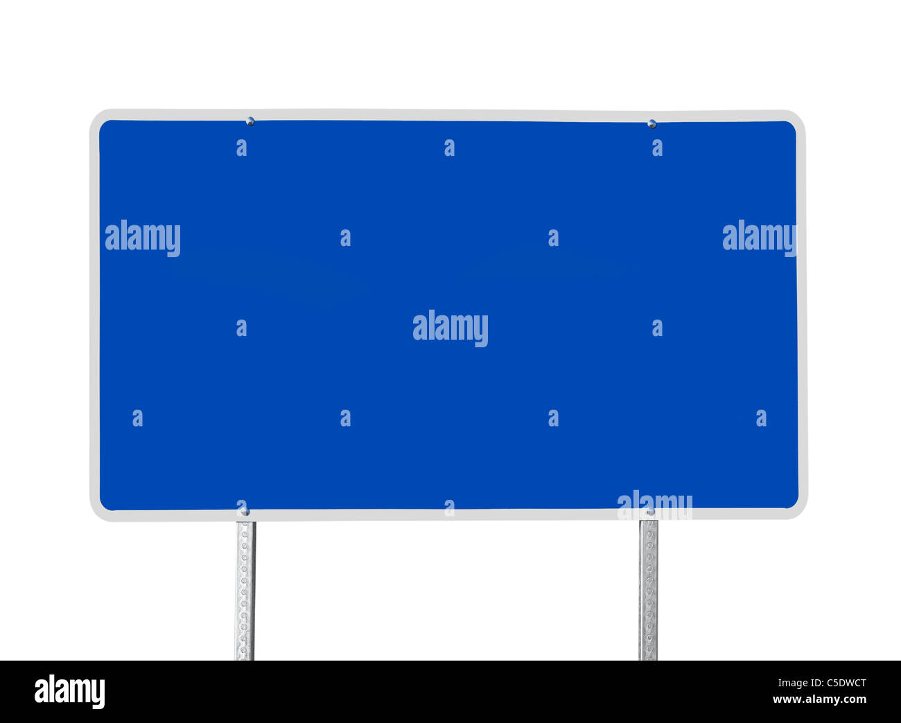 Big blank blue road sign isolated on white. Stock Photo
