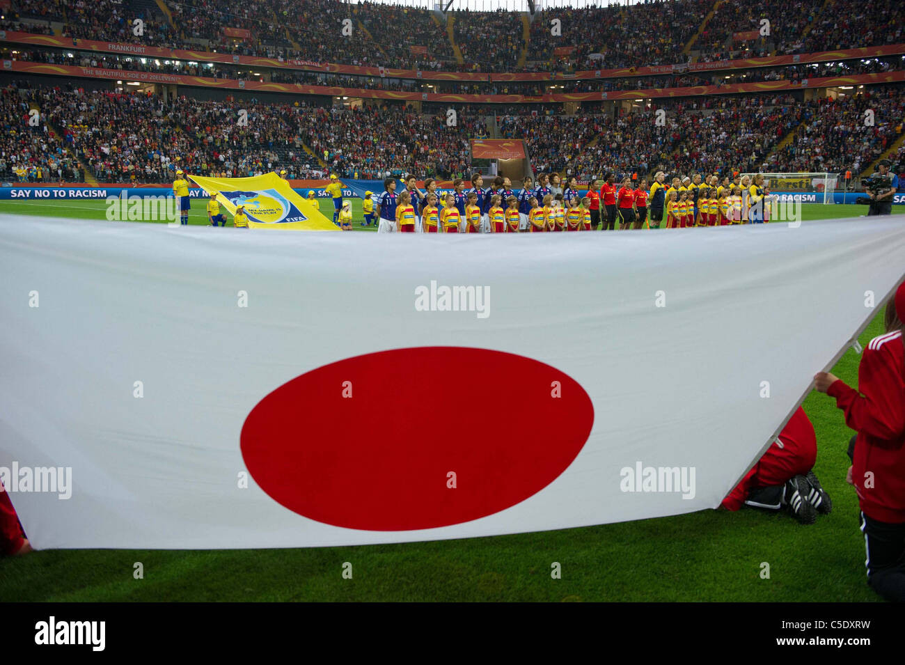 Japanese flag on the pitch before the FIFA Women's World Cup Germany 2011 Semi-final match between Japan 3-1 Sweden. Stock Photo