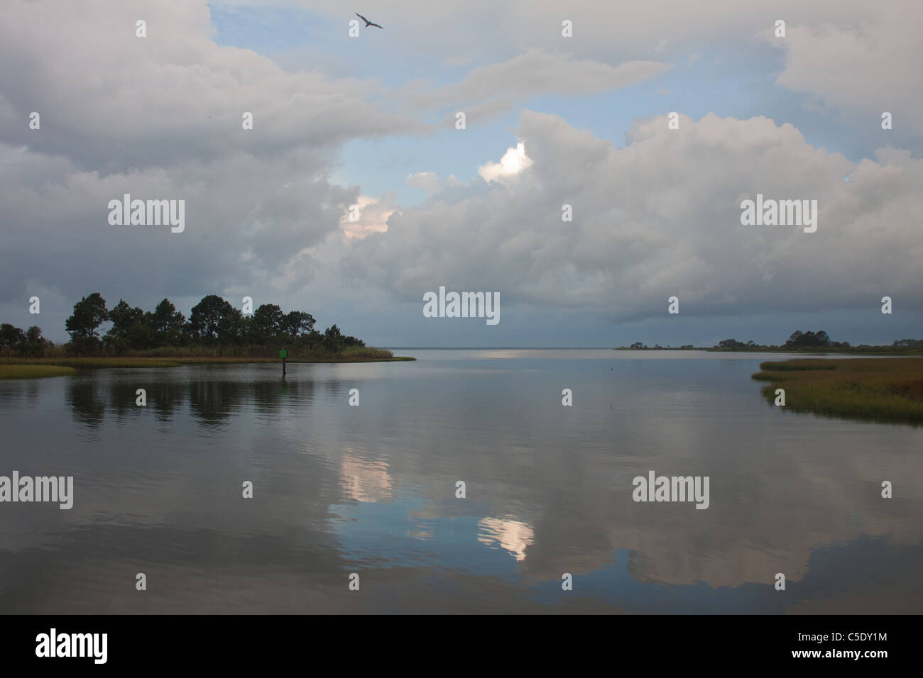 Thunderstorms approach on a summer morning near Apalachicola, Florida Stock Photo
