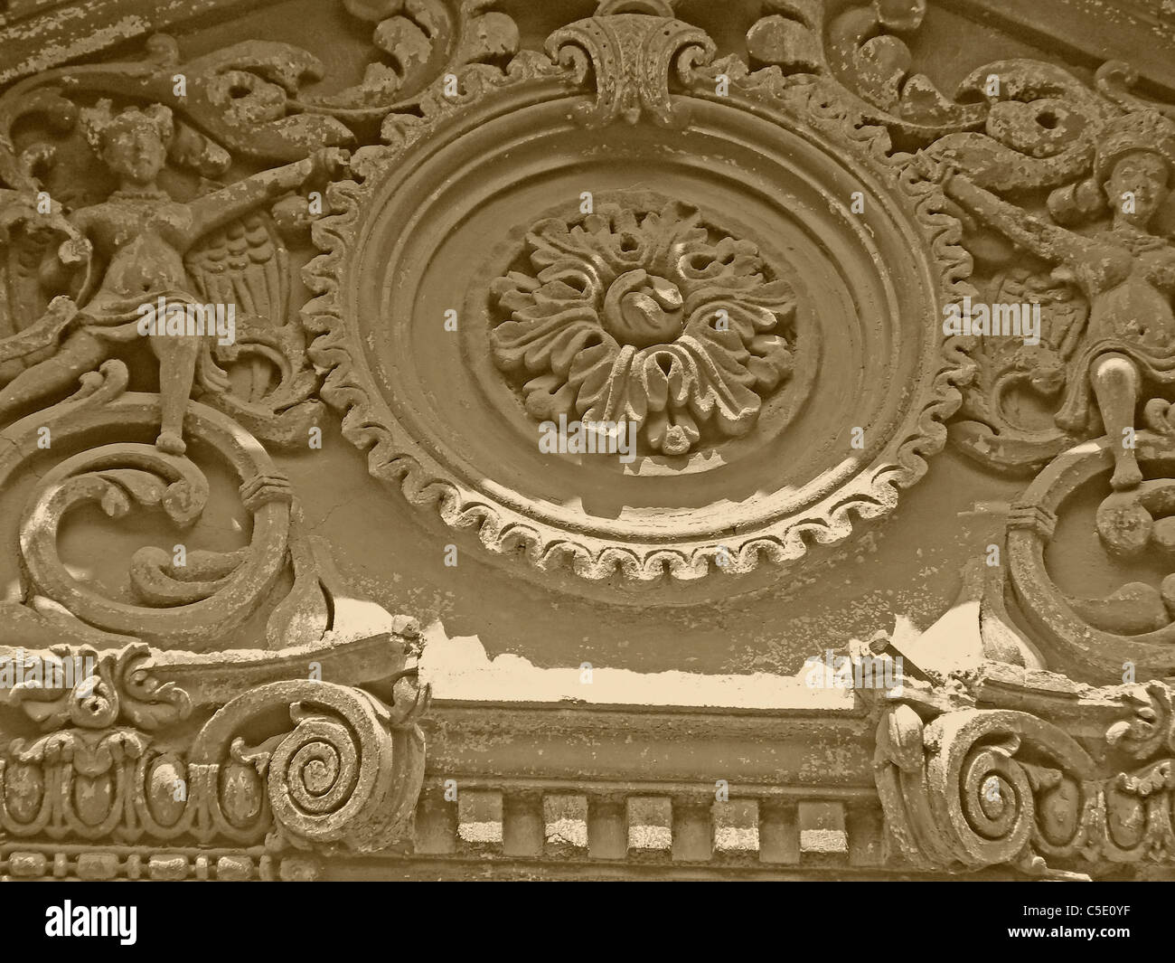 Carved part of an very old house, Pune, Maharashtra, india Stock Photo