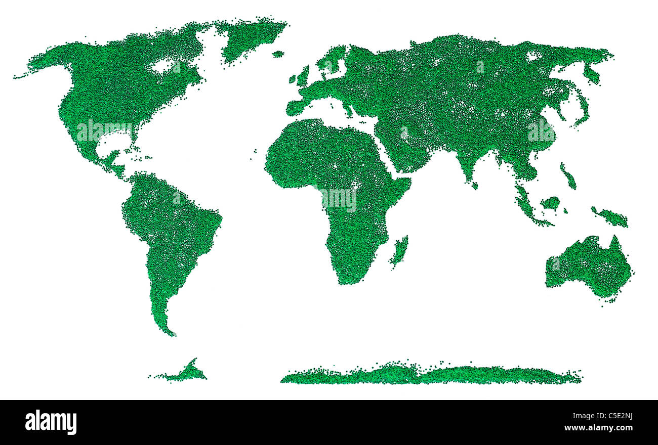 Australia united states map hi res - Close Up Of The World Map In Green Against White Background C5E2NJ