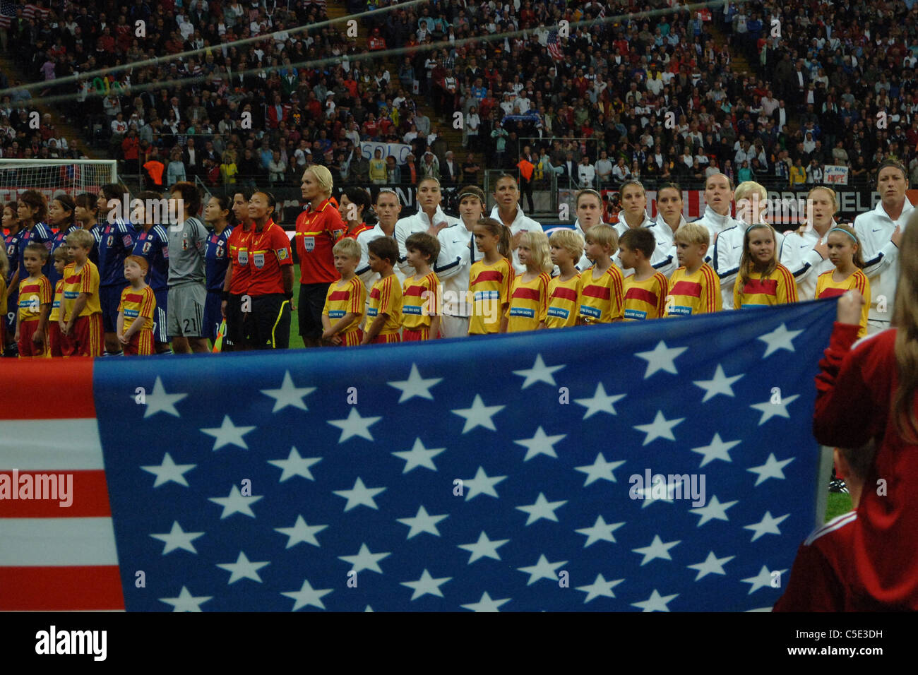 Two team groups : FIFA Women's World Cup Germany 2011 Final match between Japan 2(3 PK 1)2 United States. Stock Photo