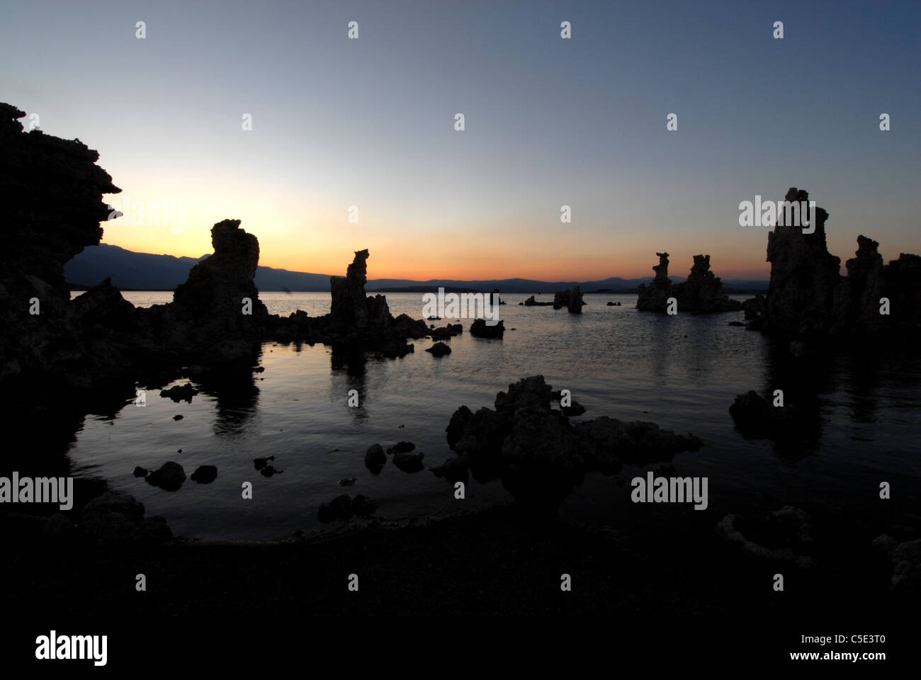 Sunset and Tufa rocks, Mono Lake, California Stock Photo